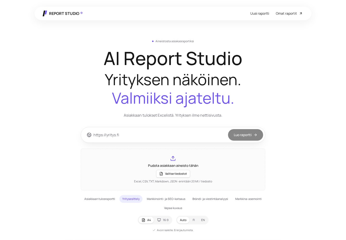 AI Report Studio website preview