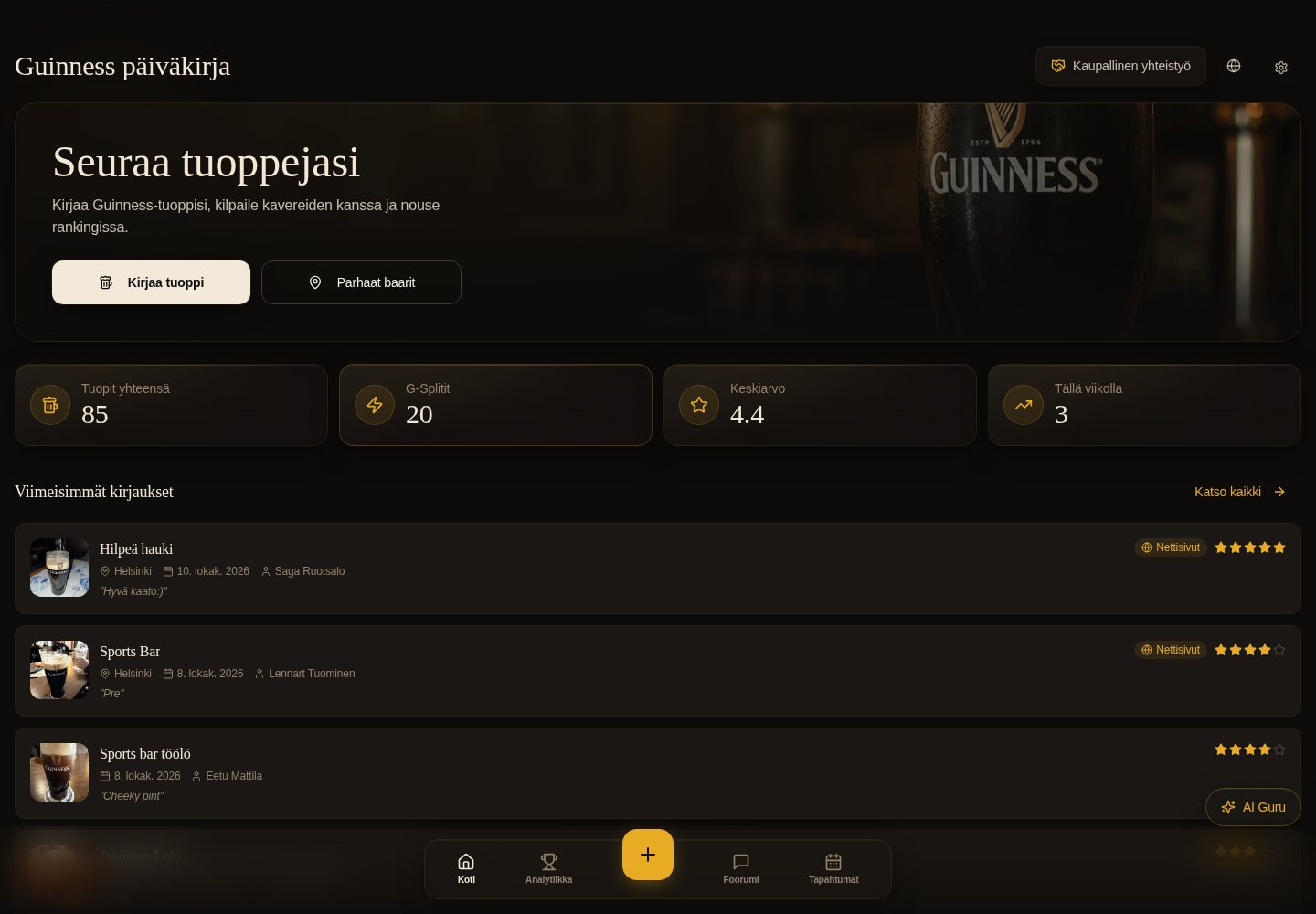 Guinness Diary website preview